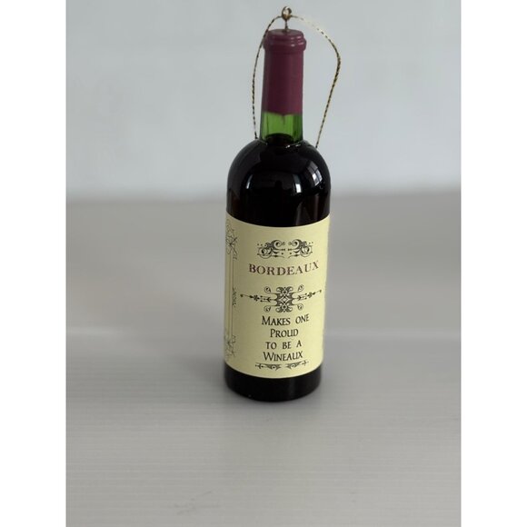 Bordeaux Wine Bottle Christmas Ornaments With Gold String - Set of 4 - Picture 2 of 6